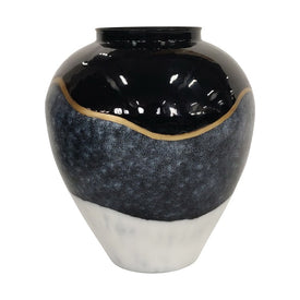 20" Avalon Metal Pot Vase - Black/Blue/White