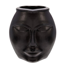 14" Metal Decorative Face Vase - Black