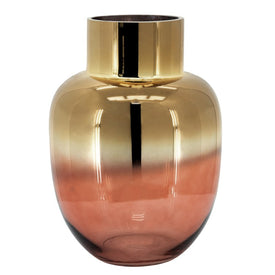 12" Metallic Glass Vase - Pink/Gold