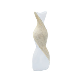 16" Two-Tone Twisted Ceramic Vase - White/Gold