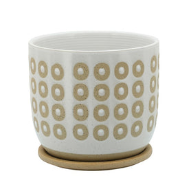 7" Circles Ceramic Planter with Saucer - White