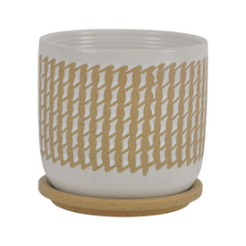 6" Wave Ceramic Planter with Saucer - Brown/White