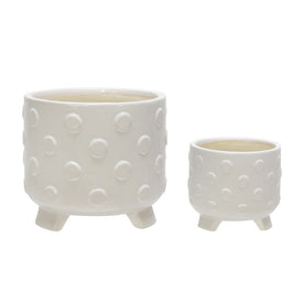 Spotted Ceramic Footed Planters Set of 2 - White