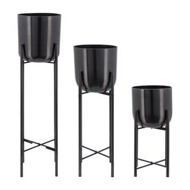 Tall Metal Planters on Stands Set of 3 - Gunmetal