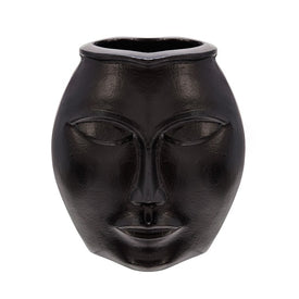 11" Metal Decorative Face Vase - Black