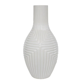 16" Striped Texture Vase - White