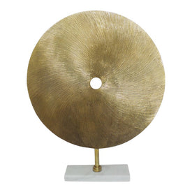 24" Metal Swirly Disk with Marble Base - Gold