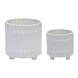6"/8" Fluted Ceramic Footed Planters Set of 2 - White