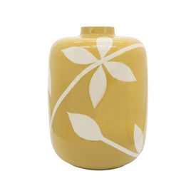 14" Ceramic Leaf Vase - Yellow