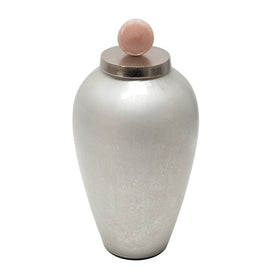 21" Glass Vase with Blush Knob - Silver