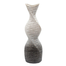 20" Two-Tone Twisted Ceramic Vase - Cream/Brown