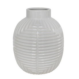 10.5" Striped Texture Vase - White