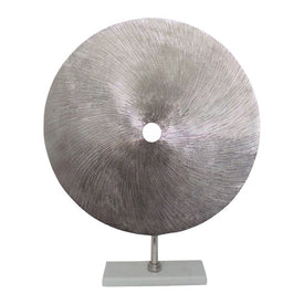 24" Metal Swirly Disk with Marble Base - Silver