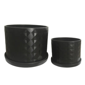 10"/12" Diamond Planters with Saucers Set of 2 - Black