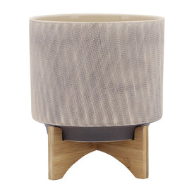 12" Crosshatch Mess Ceramic Planter with Stand - Tan