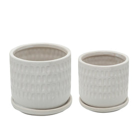 5"/6" Dimpled Planters with Saucers Set of 2 - White