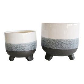 Layered Tones Ceramic Footed Planters Set of 2 - Gray