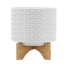 8" Dotted Ceramic Planter with Stand - White