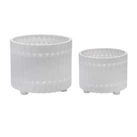 10"/12" Fluted Ceramic Footed Planters Set of 2 - White