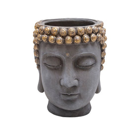 Polyresin Buddha Head Flower Pot - Gray/Gold