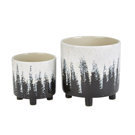 Ceramic Footed Planters Set of 2 - White/Black