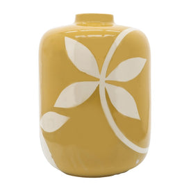 12" Ceramic Leaf Vase - Yellow
