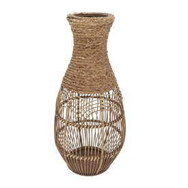 26" Woven Seagrass and Bamboo Vase - Brown