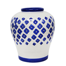 15.5" Painted Ceramic Vase - White/Blue