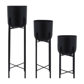 Tall Metal Planters on Stands Set of 3 - Black