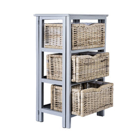 Rustic Three-Basket Storage Chest - Gray