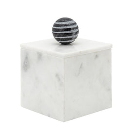 5" x 7" Lidded Marble Box with Orb Knob - White