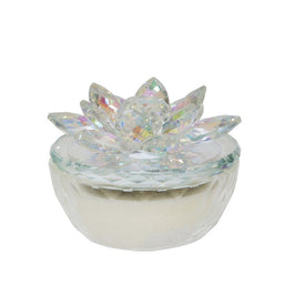 4" Glass Container with Crystal Lotus Lid and Soy Candle - Rainbow