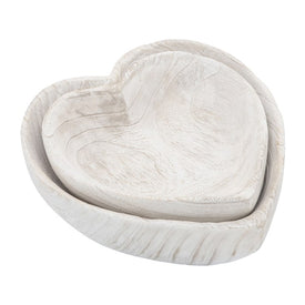 9"/10" Wood Heart Bowls Set of 2 - White