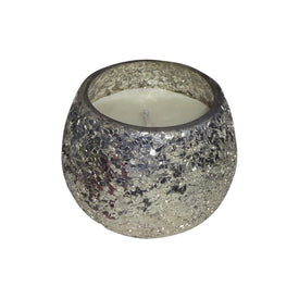 5" Crackled Glass Candle Holder with 17 oz Candle - Silver