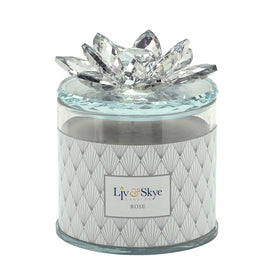 5" Glass Box with Crystal Lotus and Soy Candle - Silver