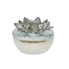 4" Glass Container with Crystal Lotus Lid and Soy Candle - Silver