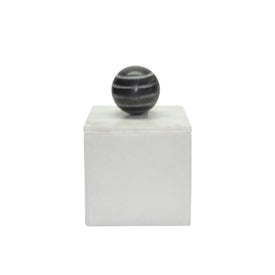 4" x 6" Lidded Marble Box with Orb Knob - White
