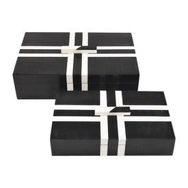 10"/12" Polyresin Cross Boxes Set of 2 - Black/White