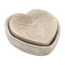 9"/10" Wood Heart Bowls Set of 2 - Natural
