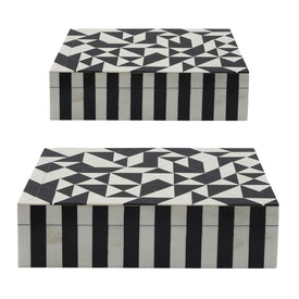 10"/12" Polyresin Harlequin Boxes Set of 2 - Black/White