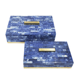 10"/12" Polyresin Mosaic Tile Boxes Set of 2 - Blue