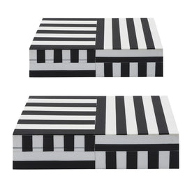 10"/12" Polyresin Striped Boxes Set of 2 - Black/White