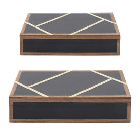 10"/12" Polyresin/MDF Boxes with Gold Inlay Set of 2 - Black