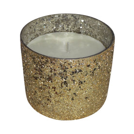5" Crackled Glass Candle Holder with 26 oz Candle - Gold