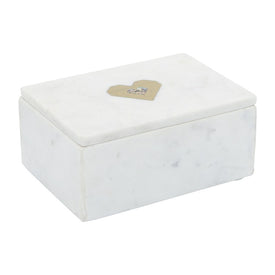 7" x 5" Rectangular Marble Box with Heart Accent - White