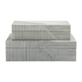 Polyresin/MDF Ridged Lidded Boxes Set of 2 - White