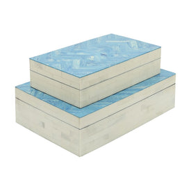 Polyresin/MDF Herringbone Lidded Boxes Set of 2 - Blue