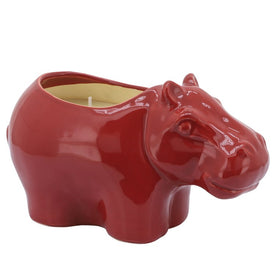 7" Ceramic Hippo with 10 oz Scented Candle - Red
