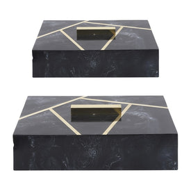 10"/12" Polyresin Boxes with Knob Set of 2 - Black/Gold