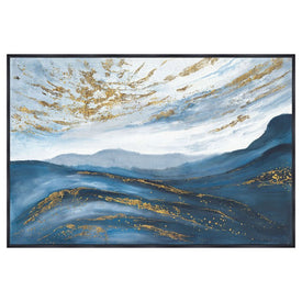 60" x 40" Handpainted Canvas Wall Art - Blue/Gold